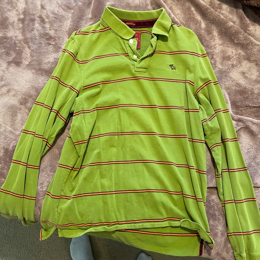 Abercrombie & fitch green striped polo